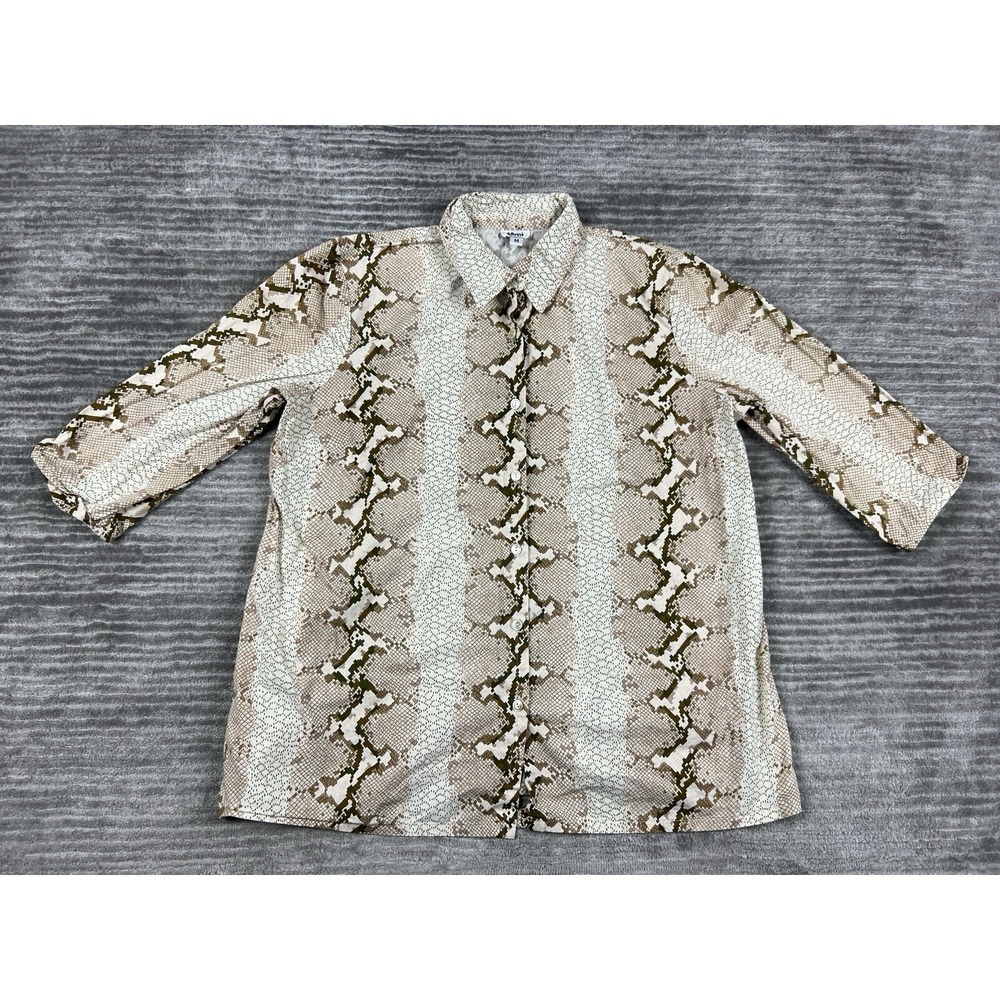 Mimi Maternity Button Down Shirt Women M Beige Snakeskin Animal Print 3/4 Sleeve